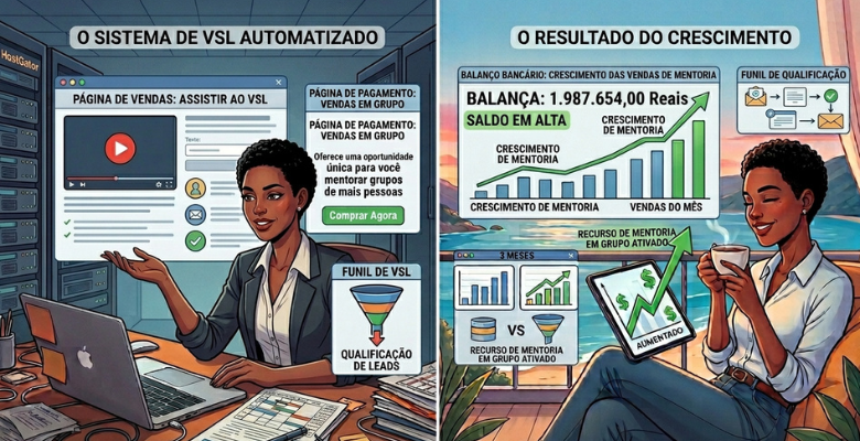 cena mostra o momento que a mentora negra usou o VSL como estratégia e o momento dela conferindo o lucro positivo das suas vendas.
